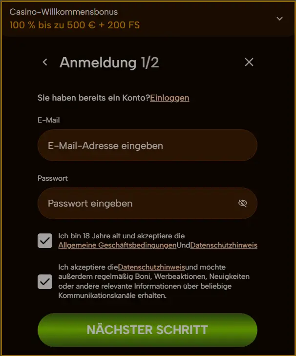 Die Kontoeröffnung bei Strikerroomz